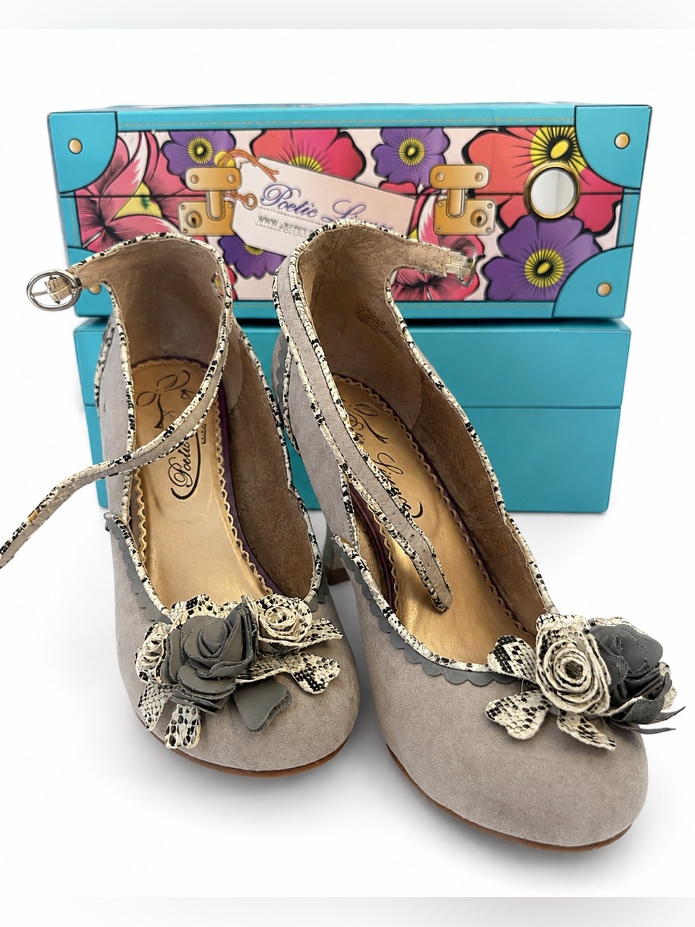Poetic Licence Floral Rosette Heels Women’s 8 EUR 39 Ankle Strap